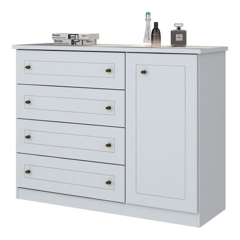 Cômoda Americana 4 Gavetas 1 Porta Henn - Branco Hp Fosco