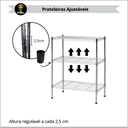 Ver imagem 6 de Estante 3 Prateleiras Reguláveis Aramadas Aço Cromado Multiuso