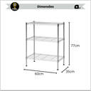 Ver imagem 3 de Estante 3 Prateleiras Reguláveis Aramadas Aço Cromado Multiuso
