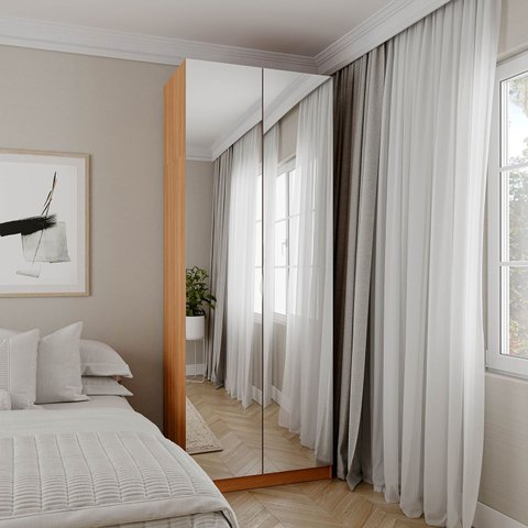 Guarda-Roupa Modulado com Espelho 2 Portas com Cabideiro e 2 Gavetas Hera CabeCasa MadeiraOriginals Marrom/Louro