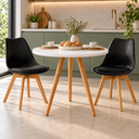 Ver imagem 4 de Conjunto Mesa de Jantar Redonda 80cm com 2 Cadeiras Saarinen Leda Almofadadas para Sala de Jantar Co