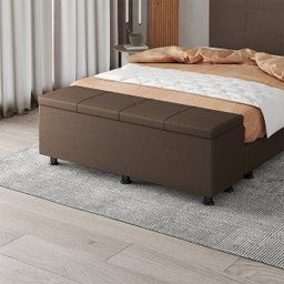 Baú Sapateira Estofada Casal 140 Cm Marte Corino Marrom - Skybox - 1