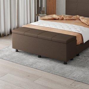 Baú Sapateira Estofada Casal 140 Cm Marte Corino Marrom - Skybox