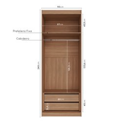 Guarda Roupa Modulado com Espelho 2 Portas com Cabideiro e 2 Gavetas Hera CabeCasa MadeiraMadeira - 4