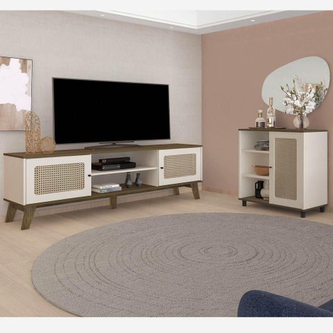 Conjunto Sala Rack e Buffet Charlotte para TV até 75" 180cm MDF-MDP Off White Artely