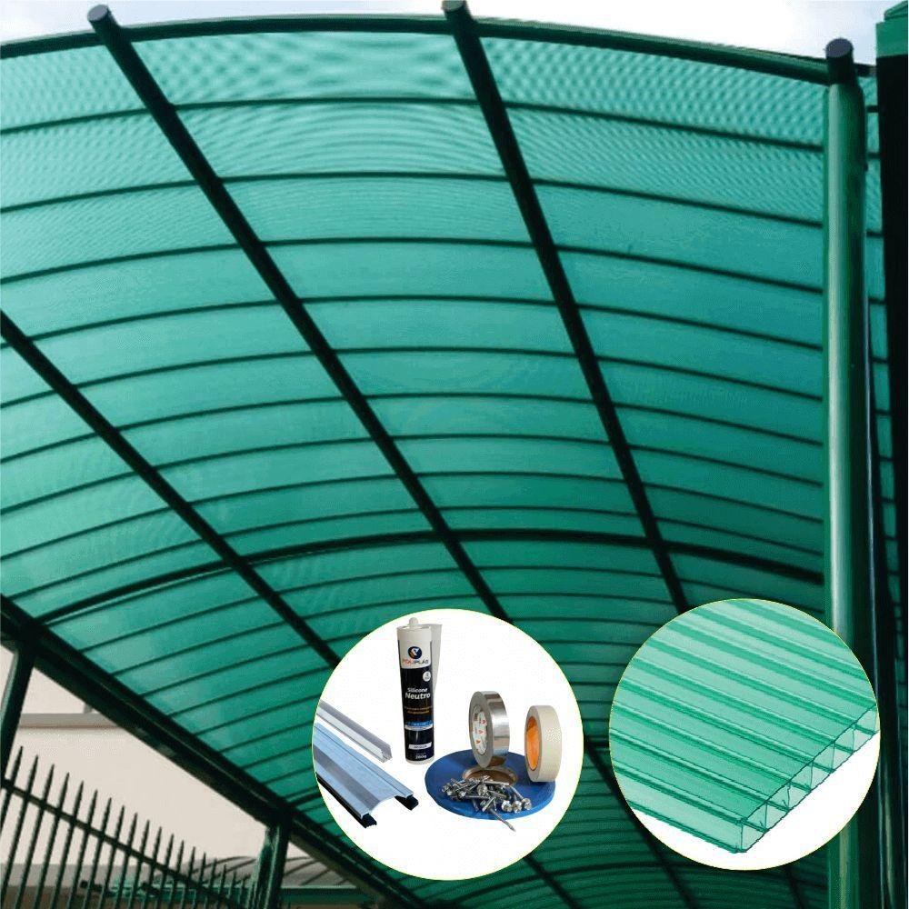 Kit Policarbonato Verde 4mm 6,00m X 1,00m - Perfis Naturais - 4