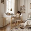 Ver imagem 2 de Mesa de Estudo Escrivaninha MDF Pés de Madeira com Cadeira Infantil Teen Branco