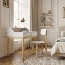 Ver imagem 1 de Mesa de Estudo Escrivaninha MDF Pés de Madeira com Cadeira Infantil Teen Branco