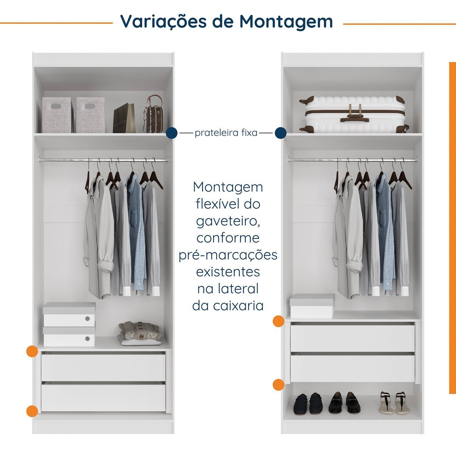 Guarda-Roupa Modulado com Espelho 2 Portas com Cabideiro e 2 Gavetas Hera CabeCasa MadeiraMadeira - 7