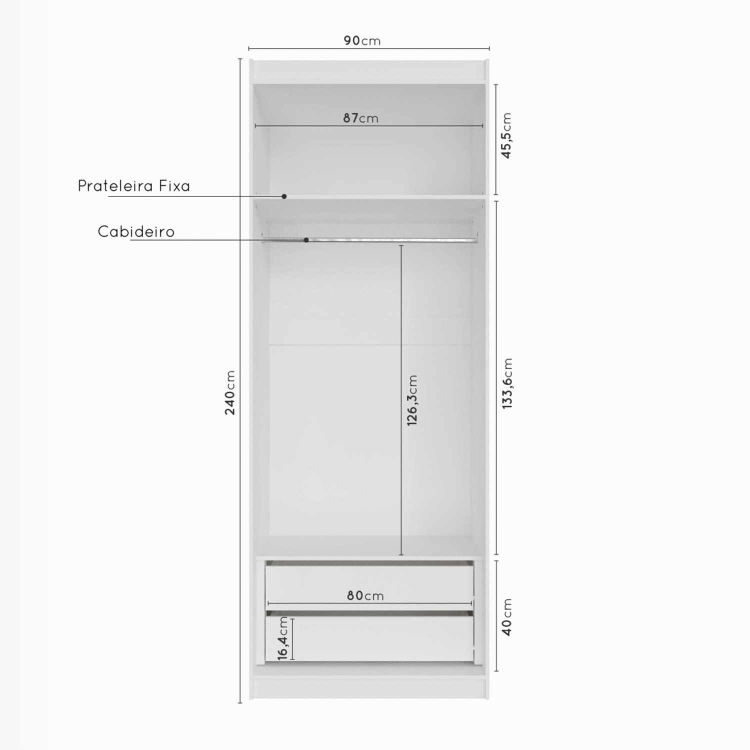 Guarda-Roupa Modulado com Espelho 2 Portas com Cabideiro e 2 Gavetas Hera CabeCasa MadeiraMadeira - 4