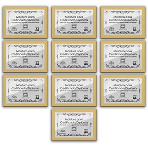 Kit 10 Certificados Diplomas A4 com Tela de Acetato e MDF - Moldura Marfim