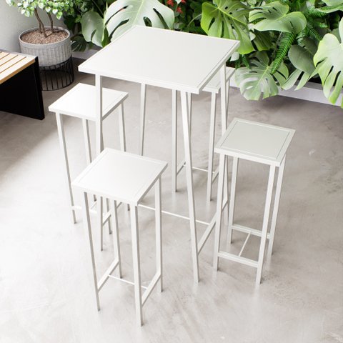 Conjunto Mesa Bar Bistrô Branca Alta Industrial White 4 Bancos Don Castro Decor