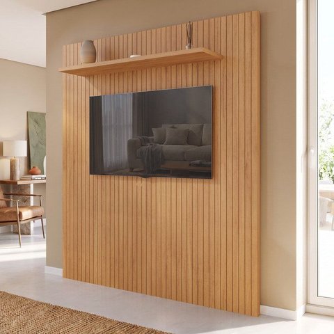 Painel Ripado Frisado para TV até 60 Polegadas 163,2CMX220CM Siena Marrom