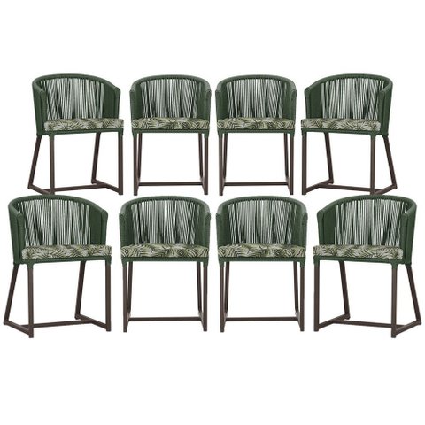 8 Cadeiras de Jantar Área Noronha em Alumínio com Pintura Marrom Corda Náutica Estofado 5 Trama Orig