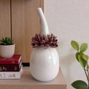 Ver imagem 2 de Vaso Decorativo Escultural em Cerâmica Off-white com Flor Artística - 35cm