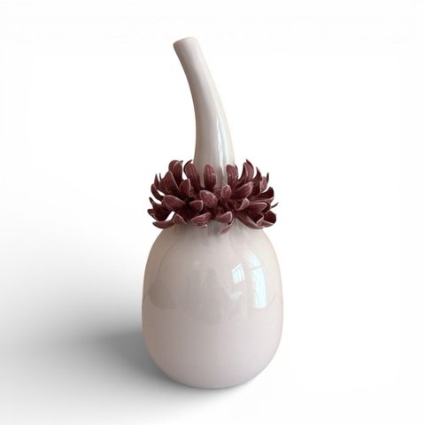 Vaso Decorativo Escultural em Cerâmica Off-white com Flor Artística - 35cm