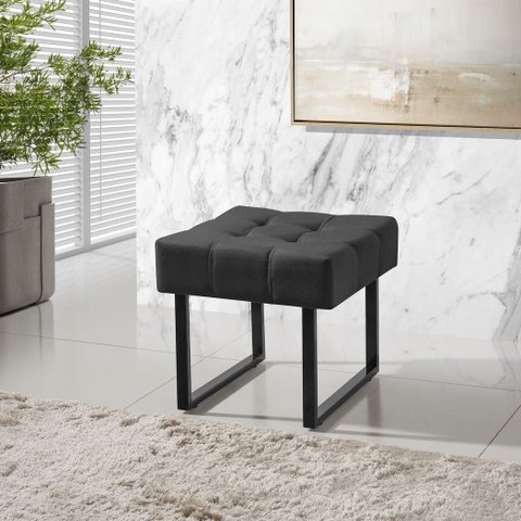 Banqueta Pés de Ferro Sala Quarto Moderna Luxo - Preto