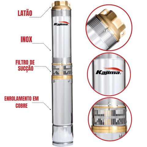 Bomba Caneta Elétrica Submersa Kajima 2 Polegadas 18 Estágios 0,3CV 3A 220v Com Carcaça Reforç