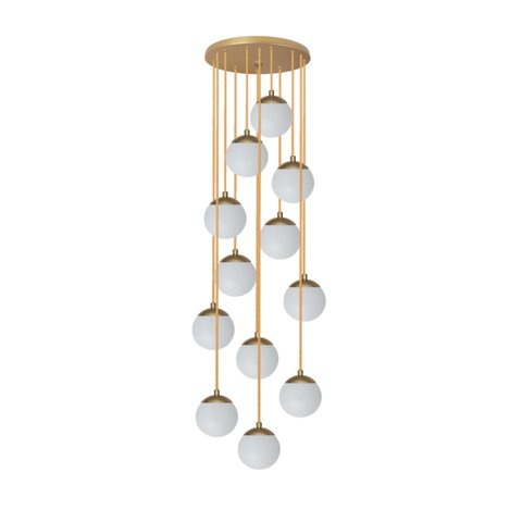 Pendente Moderno Dourado 60cm Pé Direito Alto Sala Escada Arevo Iluminação 82dr12 Vidro Leitoso Fosc