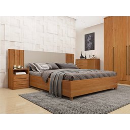 Cama Box Casal Monaco com Painel Box Ripado e Mesa de Cabeceira Cinamomo/off White - 2