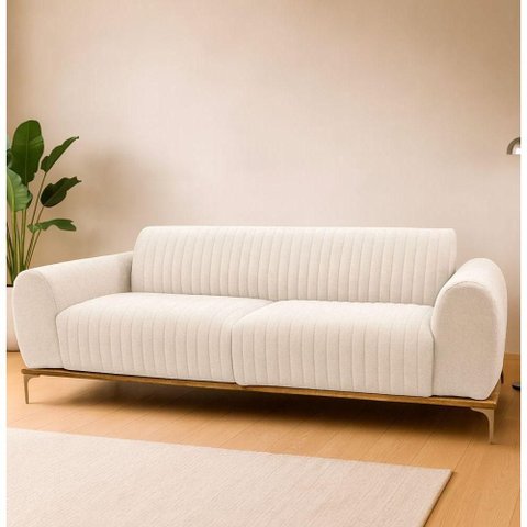 Sofá Cocie 3 Lugares 210cm Off White Linho Estrutura Madeira Sofá Home