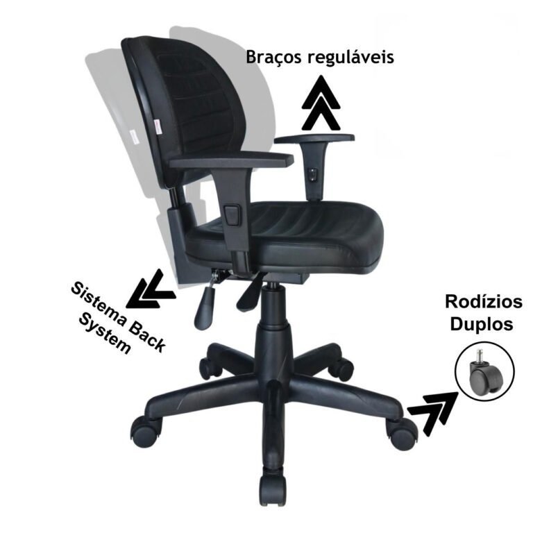 Cadeira Executiva Back System COSTURADA com Braços Reguláveis - Cor Preta - 4