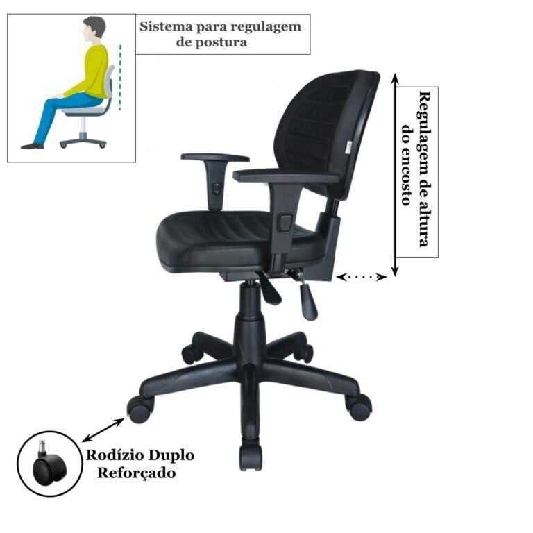 Cadeira Executiva Back System COSTURADA com Braços Reguláveis - Cor Preta - 2