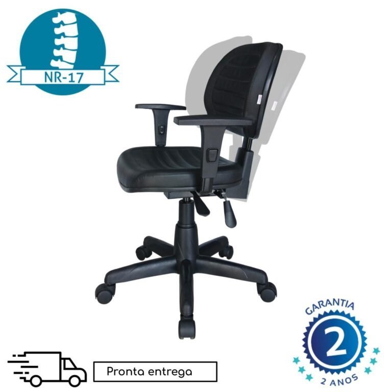 Cadeira Executiva Back System COSTURADA com Braços Reguláveis - Cor Preta - 3