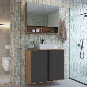 Gabinete de Banheiro 80cm com Espelheira 2 Portas e Cuba Antônia