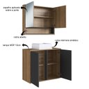Ver imagem 7 de Gabinete de Banheiro 80cm com Espelheira 2 Portas e Cuba Antônia Preto/Mel/Grafite