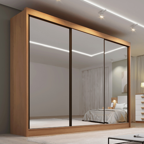 Guarda Roupa Casal MDF Espelhado 3 Portas 6 Gavetas Qatar Marrom/Cinamomo