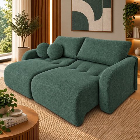 Sofá Cama Casal Retrátil e Reclinável 3 Lugares Verde Musgo Uruguai 196cm