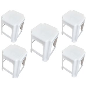 Kit 5 Bancos Plástico Banquinho Branco Infantil 34cm