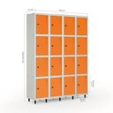 Ver imagem 3 de Armário Roupeiro Locker Guarda-Volume de Aço 16 Portas Pequenas com Fecho para Cadeado Vestiário Laranja/Cinza