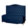 Kit Cabeceira e Calçadeira Baú Maitê Solteiro 90cm Veludo Azul Marinho - Montanaris Decor Md Montana - 1