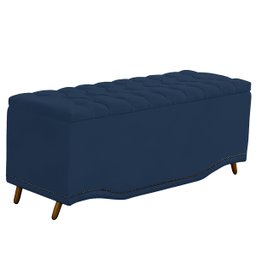 Kit Cabeceira e Calçadeira Baú Maitê Solteiro 90cm Veludo Azul Marinho - Montanaris Decor Md Montana - 2