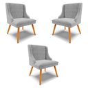 Ver imagem 1 de Kit 3 Cadeiras Decorativas Sala de Jantar Pés Palito de Madeira Firenze Suede Cinza/Natural G19 - Gr