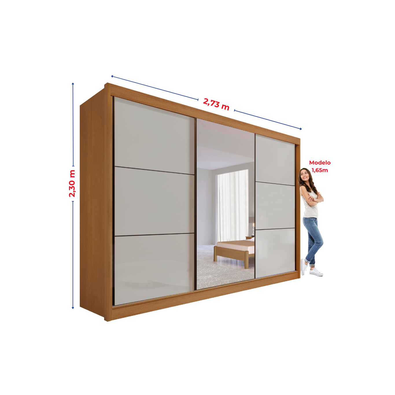 Guarda Roupa com Espelho Casal 3 Portas 6 Gavetas 100% MDF Miami