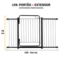 Portão Grade Cachorro Seguraça Proteção Criança 139 a 144 Cm:preto - 3