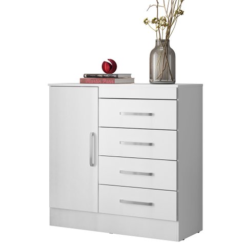 Cômoda Sapateira Austin 4 Gavetas Branco/ Rosa Flex para Quarto