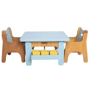 Jogo de Mesa Infantil com Duas Cadeiras Azul Bebê de Madeira Fabrink