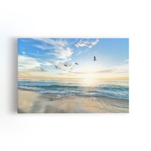 Praia Mar Pássaros Paisagem Nuvens Quadro Canvas 60x40cm