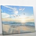 Ver imagem 2 de Praia Mar Pássaros Paisagem Nuvens Quadro Canvas 60x40cm