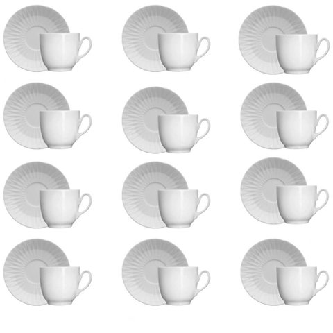 Jogo 12 Xícaras 75ml Café com Pires Germer Porcelana Branca Cafézinho Expresso