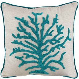 Almofada Linho Cru 52x52 C/ Bordado Manual Coral Tifany - 1