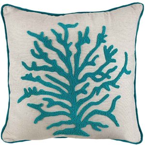 Almofada Linho Cru 52x52 C/ Bordado Manual Coral Tifany