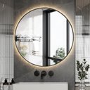 Ver imagem 1 de Espelho Redondo com Moldura Preta Iluminado com Led Quente 60cm