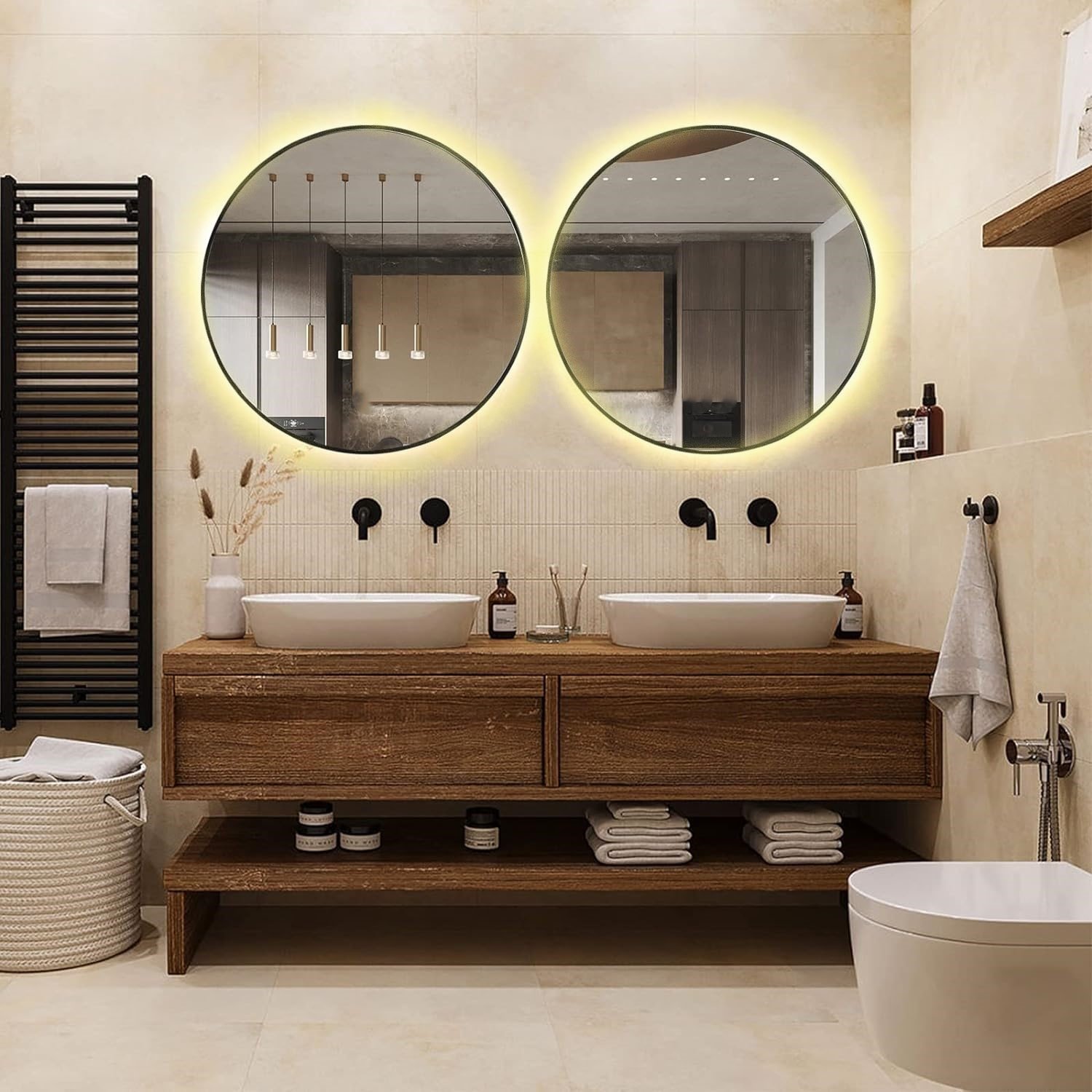 Espelho Redondo com Moldura Preta Iluminado com Led Quente 60cm - 5