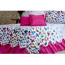 Ver imagem 2 de Kit 5 Pçs Cobre Leito Colcha Casal Queen Belize com Babados: Borboletas Pink