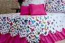 Ver imagem 2 de Kit 5 Pçs Cobre Leito Colcha Casal Queen Belize com Babados: Borboletas Pink